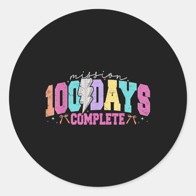 Sticker Rond Mission 100 Jours Terminer Funny 100 Jours D'École (Devant)