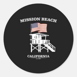 Sticker Rond Mission Beach Shirt Retro San Diego California Bea