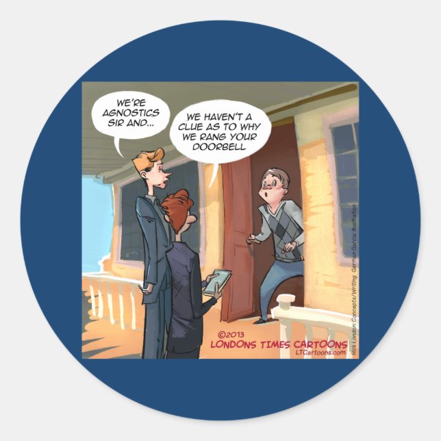 Sticker Rond Missionnaires agnostiques drôle (Devant)