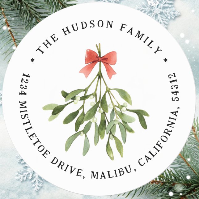 Sticker Rond Mistletoe Christmas Holiday Adresse de retour (Créateur téléchargé)