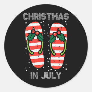 Sticker Rond Mistletoe Flip Flops Noël en Juillet Été Xma