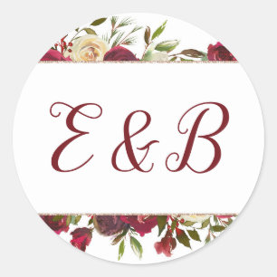 Sticker Rond Mistletoe Manor Aquarelle Hiver Monogramme Mariage