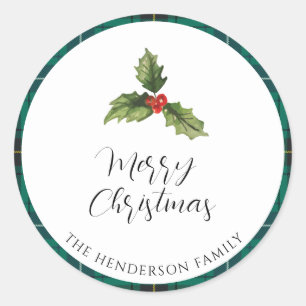 Sticker Rond Mistletoe Plaid Tartan Adresse de retour
