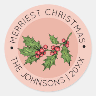 Sticker Rond Mistletoe Rose Joyeux Noël