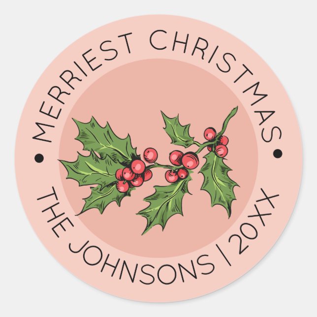 Sticker Rond Mistletoe Rose Joyeux Noël (Devant)
