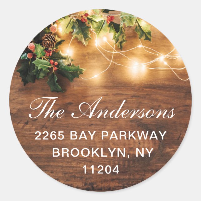 Sticker Rond Mistletoe Rustique Adresse de retour de Noël (Devant)