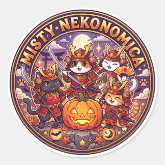 Sticker Rond MISTY NEKONOMICA Halloween Samurai Cat Round Stick