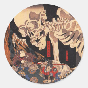 Sticker Rond Mitsukuni défie le spectre des squelettes