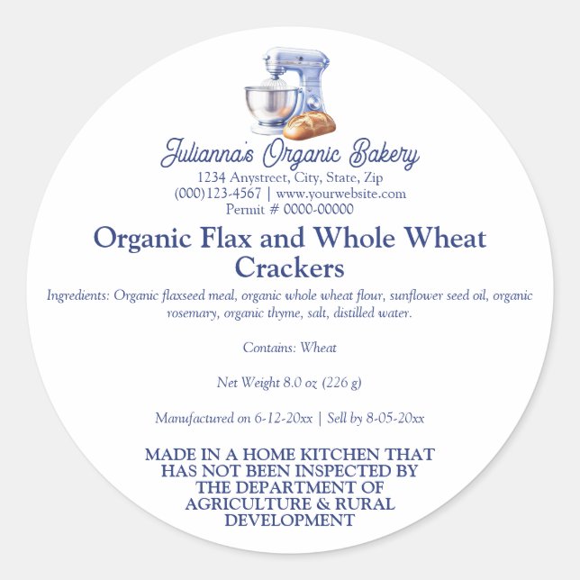 Sticker Rond Mixer Bread Bakery Pastry Chef Food Product Label (Devant)