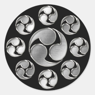 Sticker Rond Miyamoto Famille Kamon Argent Chrome