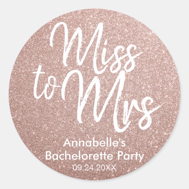 Sticker Rond Mlle à Mme Glam Rose Rose Gold Bachelorette Party (Devant)