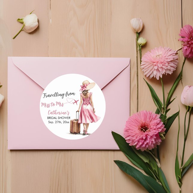 Sticker Rond Mlle à Mme Voyage Robe Rose Rose Choc Mariage (Créateur téléchargé)