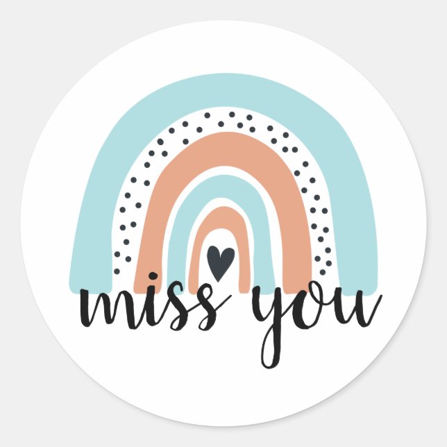 Sticker Rond Mlle You Rainbow Heart Blue Peach (Devant)