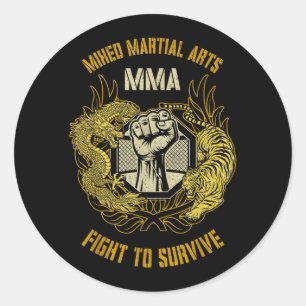 Sticker Rond MMA arts martiaux mixtes cage Dragon Fist Tiger BJ