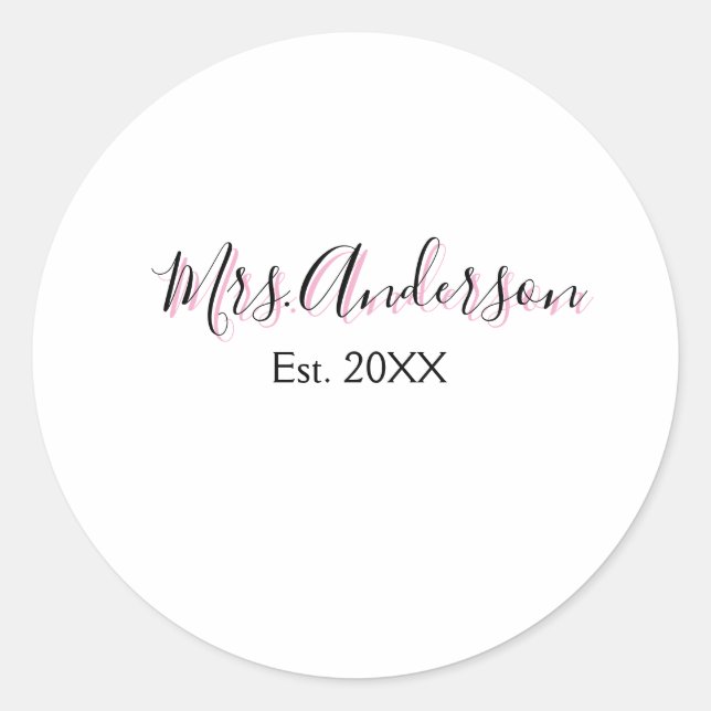 Sticker Rond Mme ajouter nom nom de famille noir rose est année (Devant)