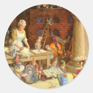 Sticker Rond Mme Claus Bakes Cookies with Père Noël Elves!