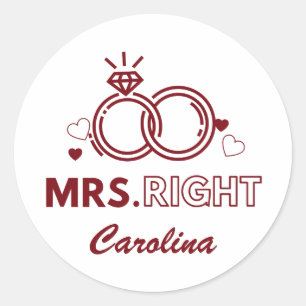 Sticker Rond Mme Droite Rouge Mariage Bague Gras Drôle Nom Pers
