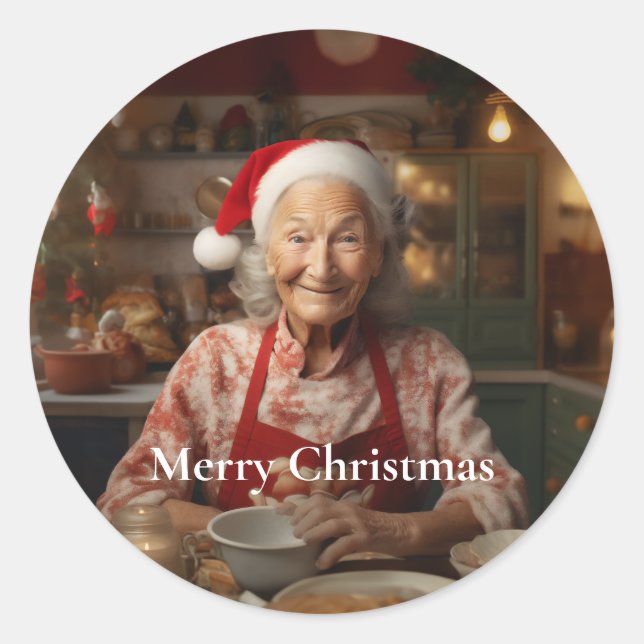 Sticker Rond Mme Père Noël Baking Cake (Devant)