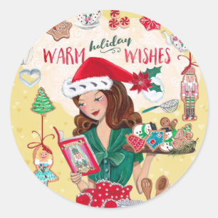 Sticker Rond Mme Père Noël Chirstmas Nutcracker Cookies Cuisine