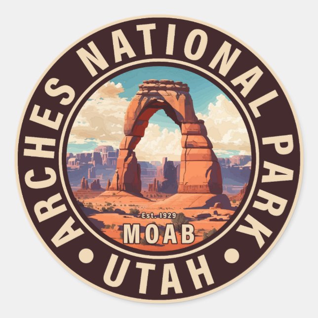 Sticker Rond Moab Arches National Park Utah Delicate Arch Retro (Devant)