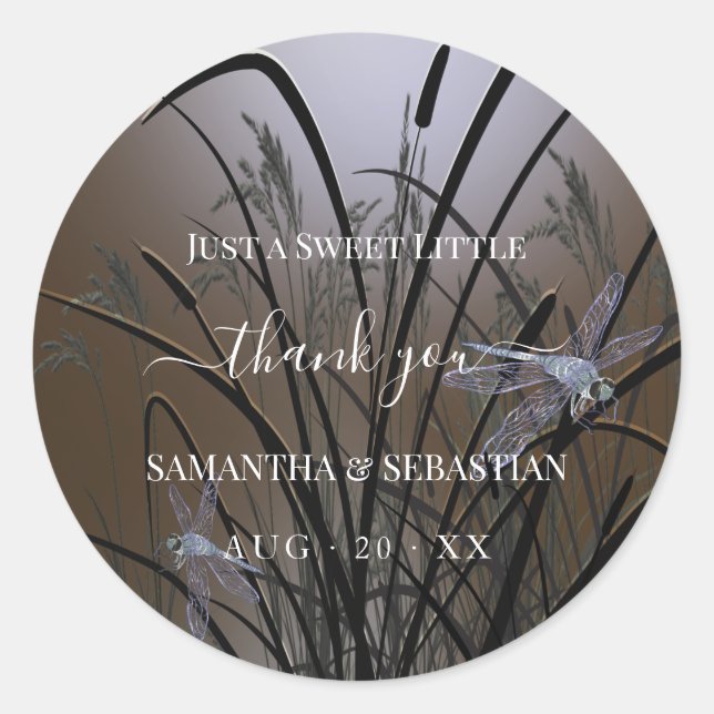 Sticker Rond Mocha Brown Dragonflies Merci (Devant)
