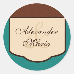 Sticker Rond Mocha doux et Mariage Turquoise Enveloppe Phoques