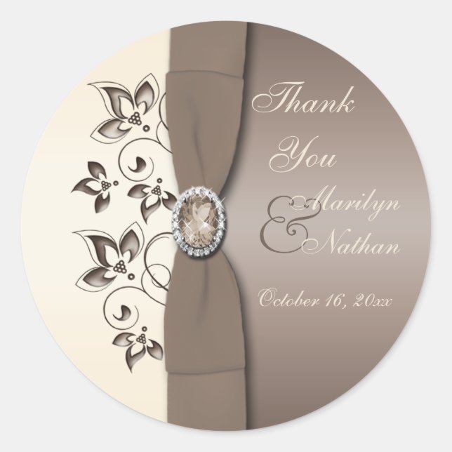 Sticker rond Mocha Ivory Floral Monogrammé 3" (Devant)