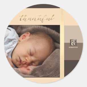 Sticker Rond Mocha Latte Color Palette Stripes Photo Monogramme