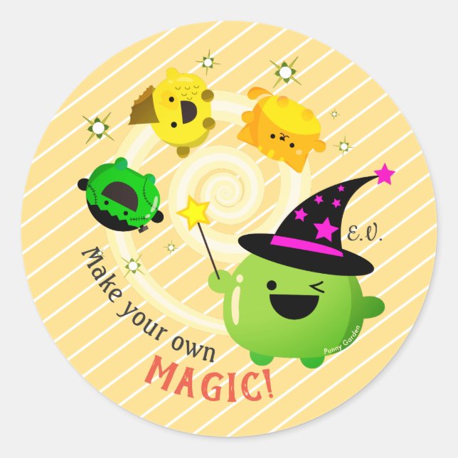 Sticker Rond Mochi Halloween - Faites votre propre magie (Devant)