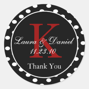 Sticker Rond Mocre noir blanc Pois Monogramme Mariage
