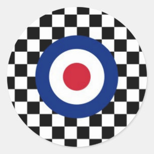 Sticker Rond Mod de emballage noir Checkered de cible