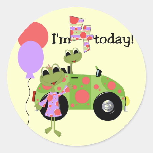 Sticker Rond Mod Frogs 4th Birthday Tshirts et cadeaux (Devant)