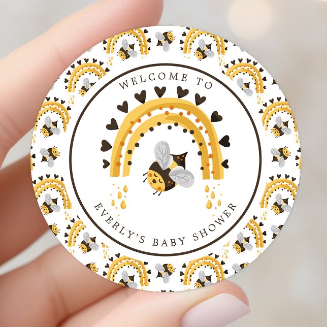 Sticker Rond Mod Rainbow Bumblebee Miel Bee Baby shower (Créateur téléchargé)