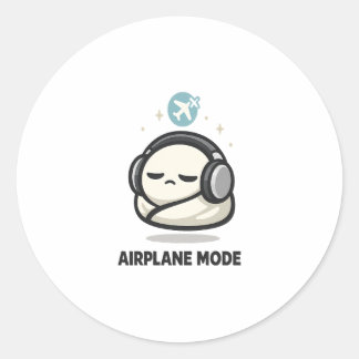 Sticker Rond Mode Avion Activé - Personnage Fatigué Mignon avec