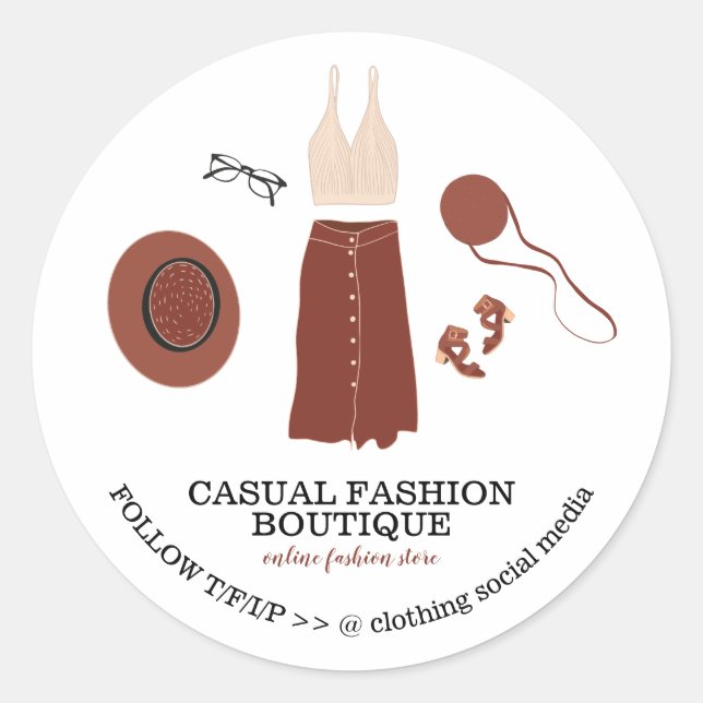 Sticker Rond Mode Boutique Boho Hipster Vêtements (Devant)