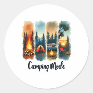 Sticker Rond Mode camping Feu de camp Tente Van Coucher de sole