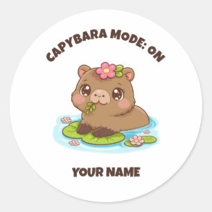 Sticker Rond Mode Capybara Mignon Kawaii Personnalisé