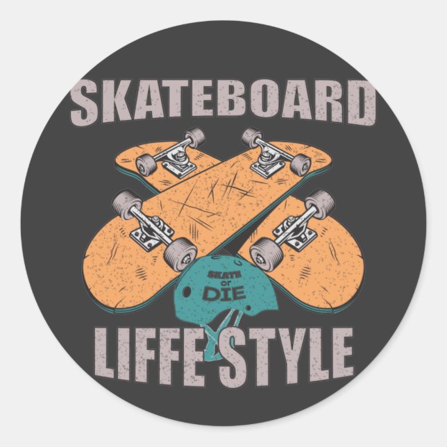 Sticker Rond mode de vie skateboard skateboarding rétro (Devant)