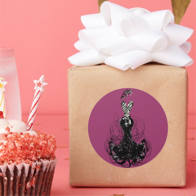 Sticker Rond Mode Diva Vintage violet et noir (Fête)