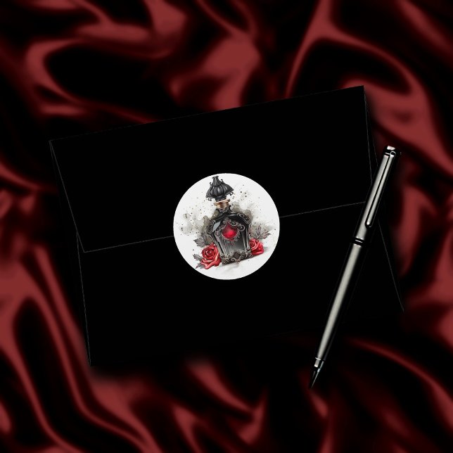 Sticker Rond Mode gothique Bouteille de parfum victorienne avec (Créateur téléchargé)