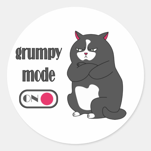 Sticker Rond Mode grumeux sur drôle de gros chat (Devant)