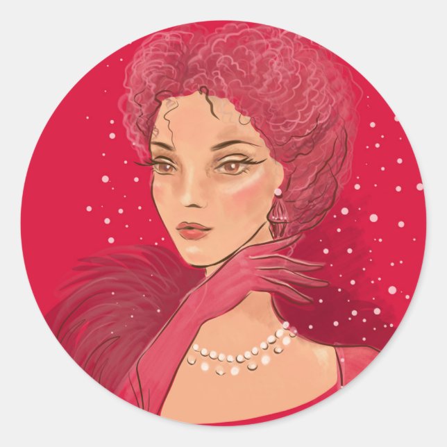 Sticker Rond Mode illustration femme stylisée avec perles (Devant)