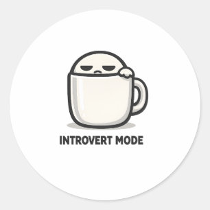 Sticker Rond Mode Introverti Activé - Personnage Mignon Fatigué