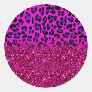 Sticker Rond Mode moderne rose violet Parties scintillant Leopa