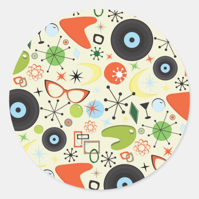 Sticker Rond Mode Rétro Années 50 60 Motif Vintage Fête (Devant)