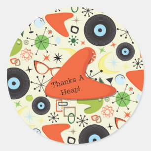 Sticker Rond Mode Rétro Années 50 60 Vintage Fête de Motifs