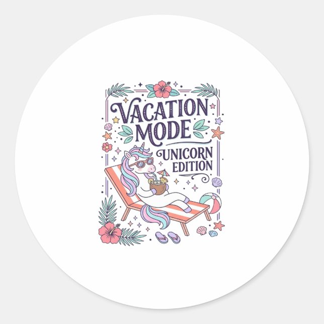 Sticker Rond Mode Vacances Licorne Édition Licorne Application  (Devant)