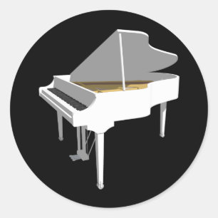 Sticker Rond Modèle 3D : Grand Piano Blanc :