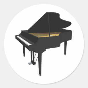 Sticker Rond Modèle 3D : Piano noir grand :