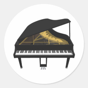 Sticker Rond Modèle 3D : Piano noir grand :